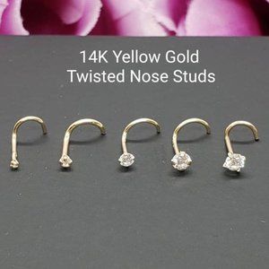 14K Solid Gold , Curve Bar Nose Stud 20GA